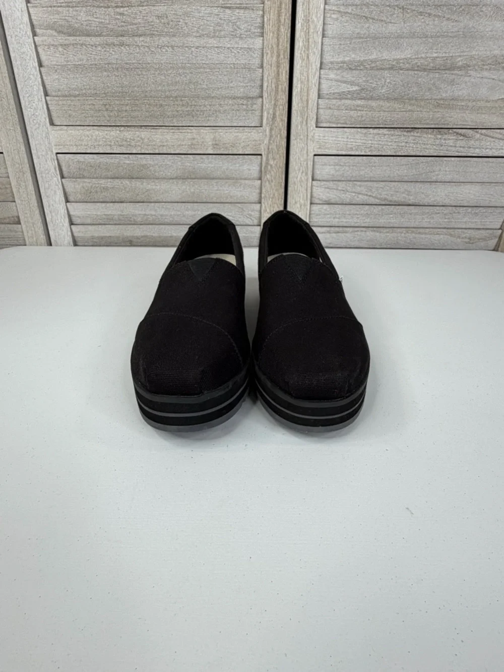 TOMS Alpargata Midform Espadrilles Slip On with Platform Sole Black Canvas-9.5